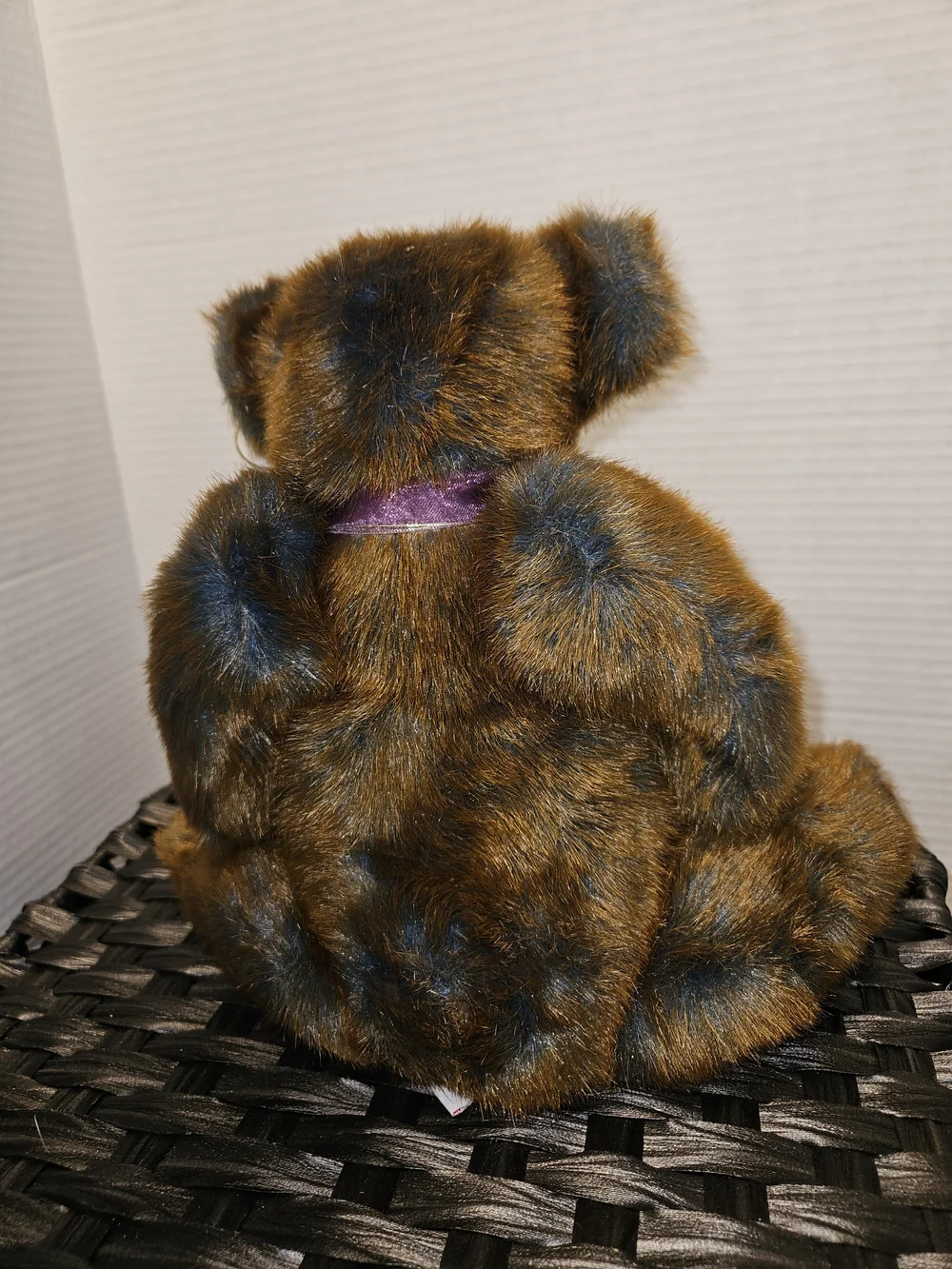 Broderick Ty Brown and Blue Plush Bear with Purple Velvet Bow